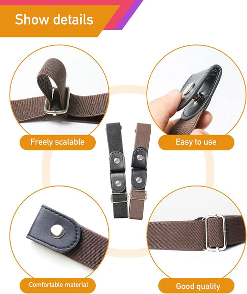 No Buckle Comfortable Elastic Stretch Belts for Womens, Black Elastic Waist Adjustable Invisible Belts for Jeans Pants?2 Sets?...