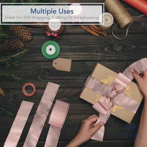 Royal Imports Metallic Christmas Ribbon Wired, Rose Gold, 2.5"(#40) Holiday Design for Bow Making, Gift Wrapping, Wreaths, 25 Yd Roll (75 FT Spool...