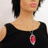 Blood Red Cabochon in Silver Finish Pewter Frame Pendant Necklace...