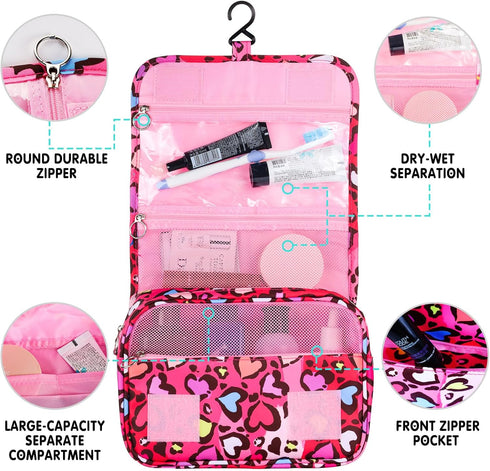 Kids Hanging Toiletry Bag for Girls, Travel Toiletry Bag for Little Young Girls Cosmetic Makeup Waterproof Wash Bag Toddler Traveling Toiletries, ...
