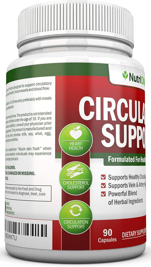 Blood Circulation Support - All Herbal Supplement For Healthy Blood Flow, Arteries & Veins - Promotes Leg Comfort - With Hawthorn, Niacin, L-Argin...