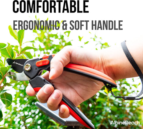 Bypass Pruning Shears for Gardening, Sharp Ergonomic Pruners, Heavy Duty High Carbon Steel Blade Plant Cutting Clippers, Adjustable Soft Handle fo...