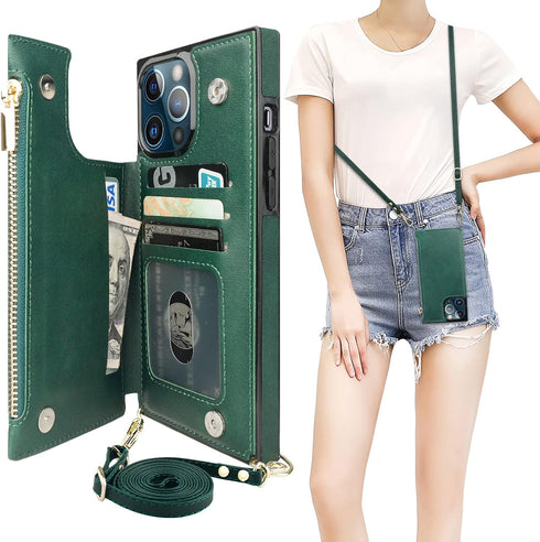 Bocasal Crossbody Wallet Case for iPhone 13 Pro Max with RFID Blocking Card Slot Holder, Magnetic Flip Folio Purse Case, PU Leather Zipper Handbag...