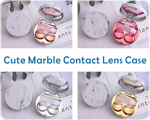 2 Pack Contact Lens Case, Contact Case Travel with Cleaner Washer, Tweezers, Remover Tool Contact Solution Bottle (Rose Gold)...