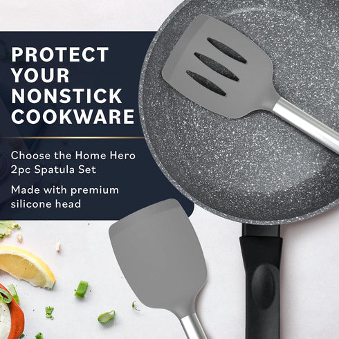 Home Hero Silicone Spatula Set with Ergonomic Handles - Stainless Steel High Heat Resistant Solid & Slotted Turner, BPA Free Non Stick Kitchen Ute...