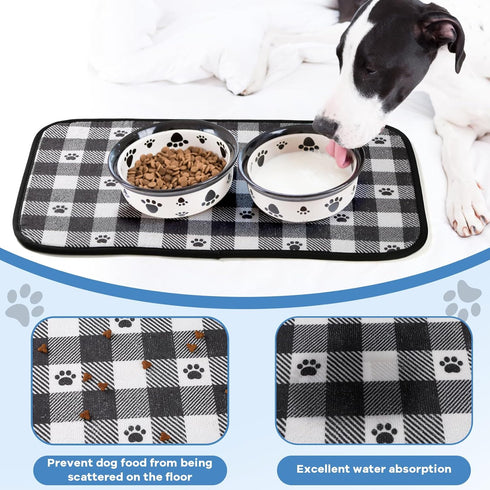 Dog Food Mats, Pet Bowl Mats, Super Absorbent and Dry, Prevents Spills, Non-Slip Design, Easy to Wash Machine Washable 14''x24'' (2 Pack)...