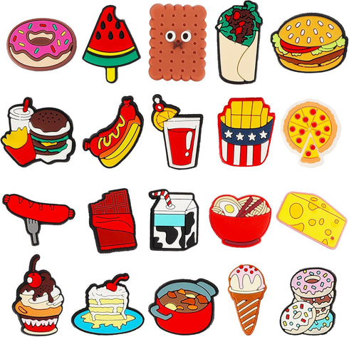 Food Themed Shoe Decoration Charms, 20Pcs Hamburg Pizza Dessert Charms for Shoe Wristband Decoration, PVC Shoe Charm Accessories for Party Favor H...