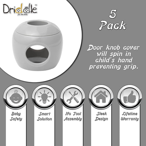 New & Improved - Door knob Baby Safety Cover - 5 Pack - Deter Little Kids from Opening Doors with A Child Proof Door Handle Lock - Driddle...