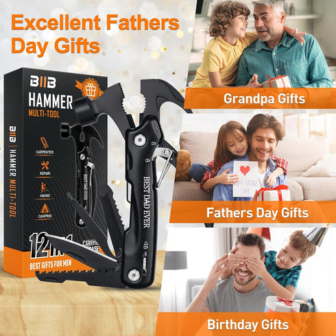 BIIB Father's Day Gifts from Daughter Wife Son, 12 in 1 Hammer Multitool Dad Gifts, Father's Day Gifts for Dad, Birthday Gifts for Men, Him, Grand...