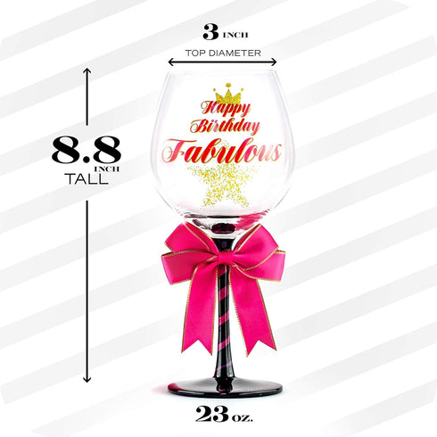 Happy Birthday Wine Glass for Women | Fun Gift Idea for Best Friend, Sister, Mom, Grandma, Aunt, Mimi, Teacher | Fabulous Any Age Bday Girl Presen...