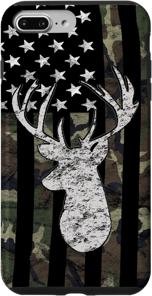 Deer Hunting Camouflage American Flag Whitetail Buck USA Case for iPhone 7 Plus/8 Plus...
