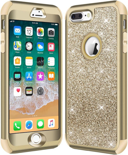 Hython Designed for iPhone 8 Plus, iPhone 7 Plus Case, Heavy Duty Defender Protective Bling Glitter Sparkle Hard Shell Hybrid Shockproof Rubber Bu...