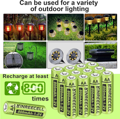 Rechargeable AA Batteries, Ni-MH Double A Solar Batteries High Capacity 1.2V Pre-Charged for Outdoor Solar Lights, String Lights?Pathway Lights(AA...
