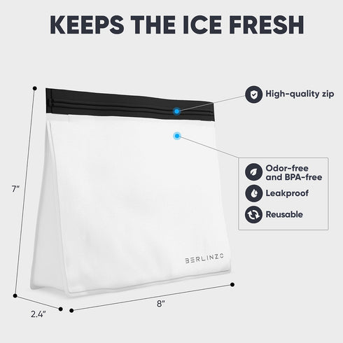 BERLINZO Reusable Ice Storage Bag - Freezer Safe Leakproof Silicone and Plastic Free Lunch Bag for Ice and Food Storage - BPA Free - One Ice Stora...