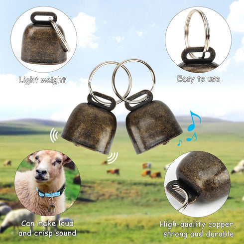 5 Pack Reflective Goat Collars with Bells, Cow Horse Sheep Grazing Copper Bells and Adjustable Nylon Collar Set Pet Anti-Lost Loud Bronze Bell for...