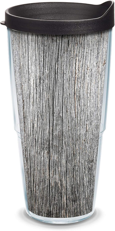 Tervis Gray Wood Grain Made in USA Double Walled Insulated Tumbler Travel Cup Keeps Drinks Cold & Hot, 24oz, Clear...
