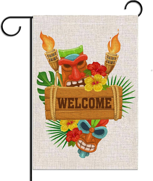 Tiki Bar Garden Flag 12.5×18'' Hawaiian Luau Party Yard Welcome Sign Summer Tropical Pool Beach Party Decoration Outdoor Outside Home House Flag...