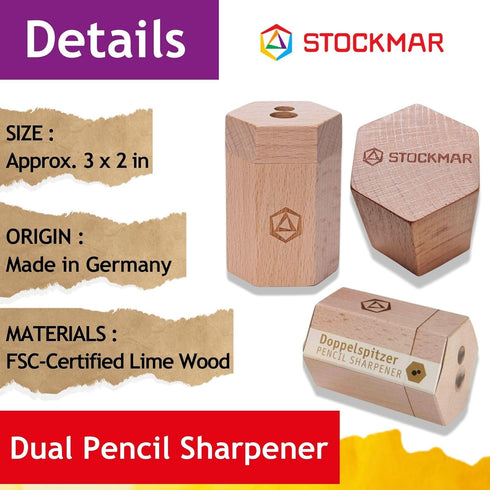 Stockmar Dual Pencil Sharpener FSC Lime Wood for Thin and Thick Pencils - Triangular and Hexagonal Shape - Colour Giants Stockmar, Waldorf Art Sup...