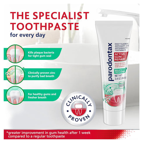 Parodontax Active Gum Repair Breath Freshener Toothpaste, 3x3.4 oz...