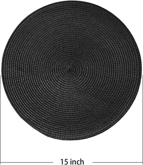 AHHFSMEI Round Braided Placemats 15 Inch Round Table Mats for Dining Tables Natural Woven Heat Resistant Place mats Set of 6 (Black)...