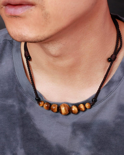 Jewever Natural Tiger Eye Gemstone Choker Healing Crystal Smiling Necklaces for Women Men Bring Good Luck Wealth Jewelry Gifts...