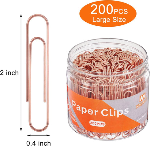Rose Gold Paper Clips, 200 Count Large Size, 2 Inch Jumbo Paperclips, School and Office Supplies...