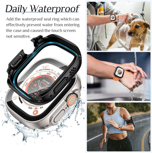 Goton 2 in 1 Waterproof Case for Apple Watch Ultra Ultra2 Screen Protector 49mm, 360 Protective Glass Face Cover Hard PC Bumper + Back Frame for i...