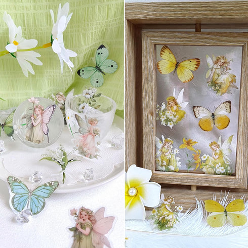 Flower Fairy Stickers Set - 160 Pcs Transparent PET Aesthetic Floral Stickers for Crafts, Envelopes, Resin, Junk Journal - Waterproof Clear Cute B...