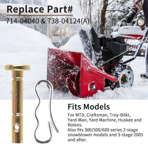 22 Pcs Shear Pin+ 22 Pcs Cotter Pin for Snowblower, Replace 738-04124 & 714-04040, Compatible with MTD Craftsman Cub Cadet Troy-Bilt Snow Throwers...