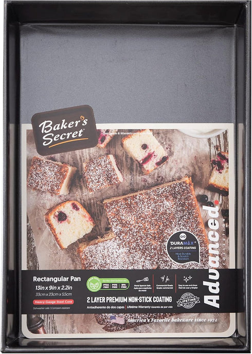 Baker's Secret Nonstick Roaster Pan 15" x 9" Curved Corners, 0.9mmm Thick Carbon Steel Oven Roasting Pan 2 Layers Food-Grade Coating, Non-stick Pa...