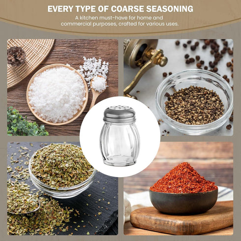 OCS Parts 3.5-Inch Glass Shaker with Chrome Plated Perforated Lid | Grated Cheese, Chili and Red Pepper Shaker for Home and Commercial Use...