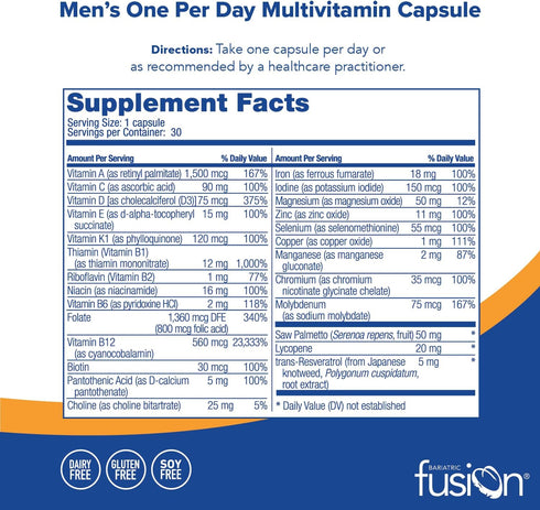 Bariatric Fusion One Per Day Bariatric Multivitamin with Iron for Men | with Prostate and Heart Support Vitamins* | Gastric Bypass and Sleeve Gast...