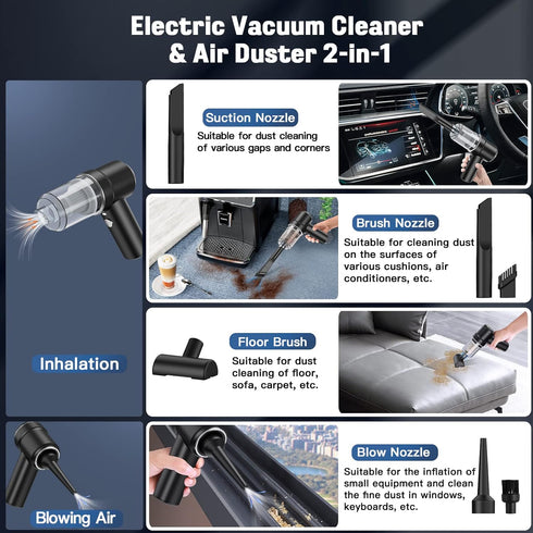 Cordless Vacuum Cleaner, Mini Handheld Vacuum, Small Car Vacuum with LED, Electric Air Duster & Vacuum Cleaner 2 in 1 Rechargeable, Portable Vacuu...