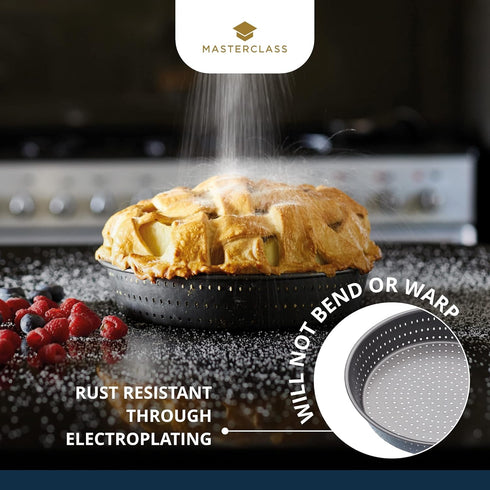 MasterClass KCMCCB15 Crusty Bake 23 cm Deep Perforated Pie Dish with PFOA Non Stick, Robust 1 mm Carbon Steel, 9 Inch Round Tin, Grey...
