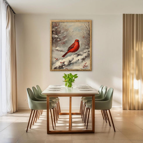 Posterizer 1 pcs-little bird in snowy winter scene-oil painting style -1-Art for Animal Lovers-Landscape & Nature Art-Decor for Home & Office- unf...