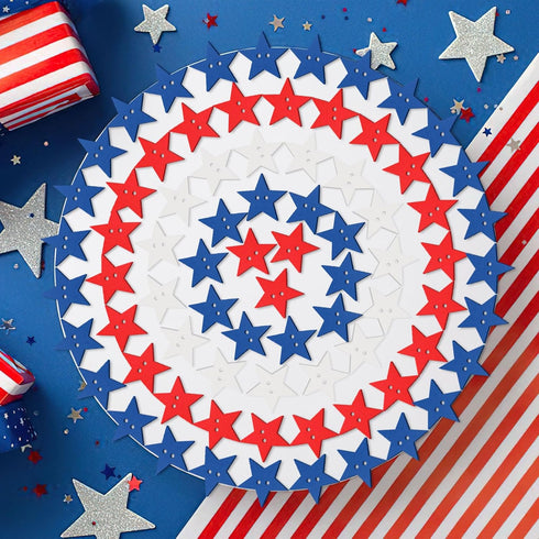 JUNEBRUSHS 260pcs Patriotic Star Buttons, 4th of July Red White and Blue Star Wooden Buttons for Sewing Clothes Accessories Crafts Independence Da...