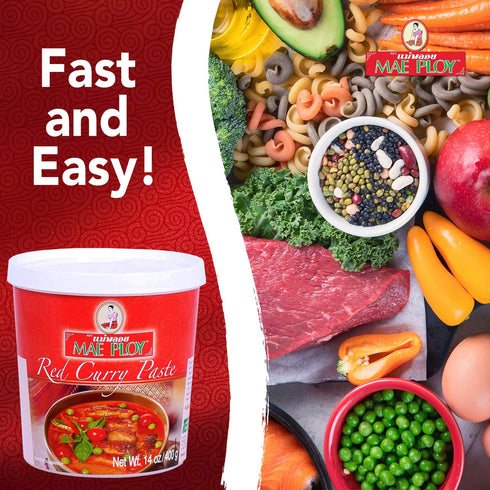 Mae Ploy Red Curry Paste, Authentic Thai Red Curry Paste For Thai Curries And Other Dishes, Aromatic Blend Of Herbs, Spices And Shrimp Paste, No M...