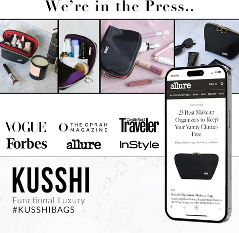 KUSSHI Neoprene Mini Makeup Pouch for Purse and Travel - Small Travel Pouch for Delicate Bottles and Beauty Items - For Foundations, Serums, Perfu...