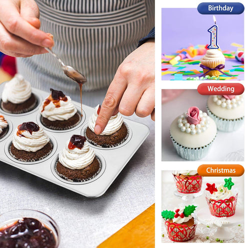 TeamFar Muffin Pan, 6 Cup Muffin Pan for Baking, Cupcake Pan Muffin Tin Tray Set Stainless Steel for Making Cakes Cornbread Quiche and More, Healt...