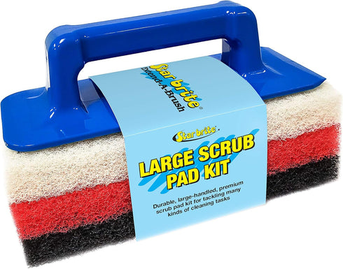 STAR BRITE XL Multi-Texture Scouring Scrub Pad Kit with Interchangeable Handle - Ideal for Big Jobs, Home and Outdoor Cleaning - Includes Fine, Me...