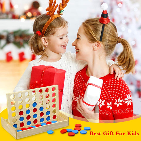 4 in a Row Wooden Connect Board Game, Foldable Line up 4 Game, Classic Strategy Family Fun Toy, Wood Connect Game for Kids and Adults (Travel Size...