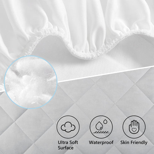 TILLYOU Pack and Play Sheets Pad - Waterproof Play Yard Playpen Sheets Pad, Soft Quilted Sheets with 1''-3'' Deep Pocket, Breathable and Fluffy, 3...