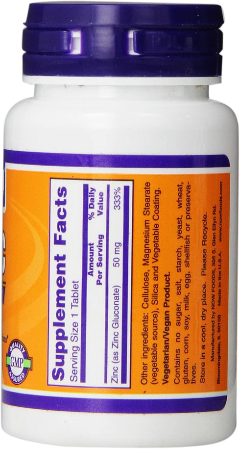 NOW Foods Zinc Gluconate, 100 Tablets / 50mg...