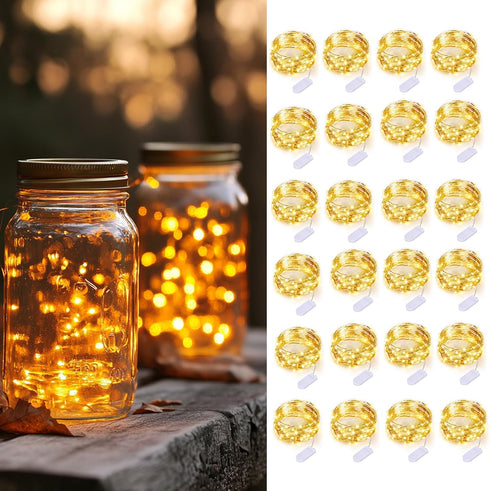 24 Pack Fairy Lights Battery Operated String Lights-3.3ft 20 LED Silver Wire Warm White for Wedding,Party,Table Centerpieces,DIY Crafts,Mason Jars...
