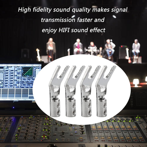 Tertullus 8 Pcs DIY Y Plugs Pure Copper Speaker Spade Connectors Y Plug Spade Speaker Wire Connectors 45 Degree Rhodium Plated Screw Locking Adapt...