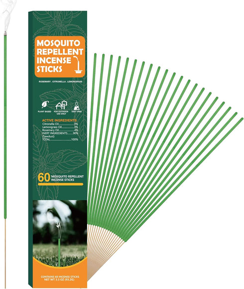 Mosquito Repellent Incense Sticks Outdoor Patio, 60pcs Citronella Repellent Incense Sticks, Deet Free Natural Organic Mosquito Barrier Mosquito Re...