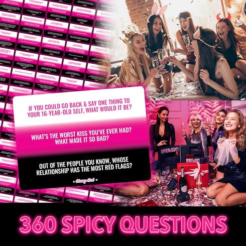 Girls Night Conversation Starter Cards - 360 Fun & Spicy Questions for Bachelorette, Bridal, Birthday, Ladies & Sorority Parties - Party Game for ...