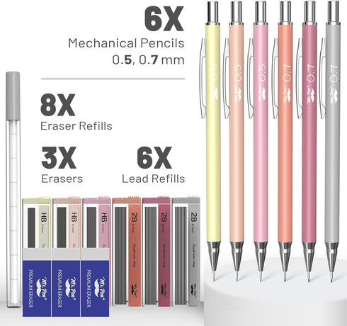 Mr. Pen- Mechanical Pencil Set with Lead and Erasers Refills, 6 Pack, Boho Theme, 0.5mm & 0.7 mm, Cute Aesthetic Pastel Led Pencils 0.7mm...