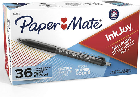 Paper Mate InkJoy 300RT Retractable Ballpoint Pens, Medium Point (1.0mm), Black, Pack of 36, Ideal for Office Supplies, Journaling, and Writing Ac...