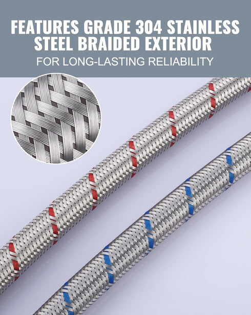 Stainless Steel Faucet Supply Lines 20 Inches, ALEASHA 3/8" x 3/8" FIP Connector Braided Stainless Steel Supply Hose 2Pcs, Hose for Sink Faucet, F...
